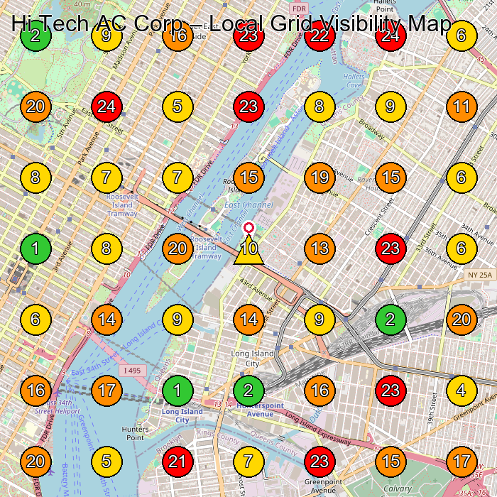 Hi Tech AC Corp Appliance Repair Service GeoGrid ranking map for Long Island City NY